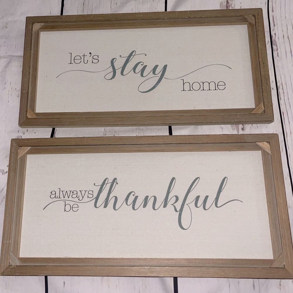 NWT canvas and wood signs set of 2 cream and earthy beautiful green & black font